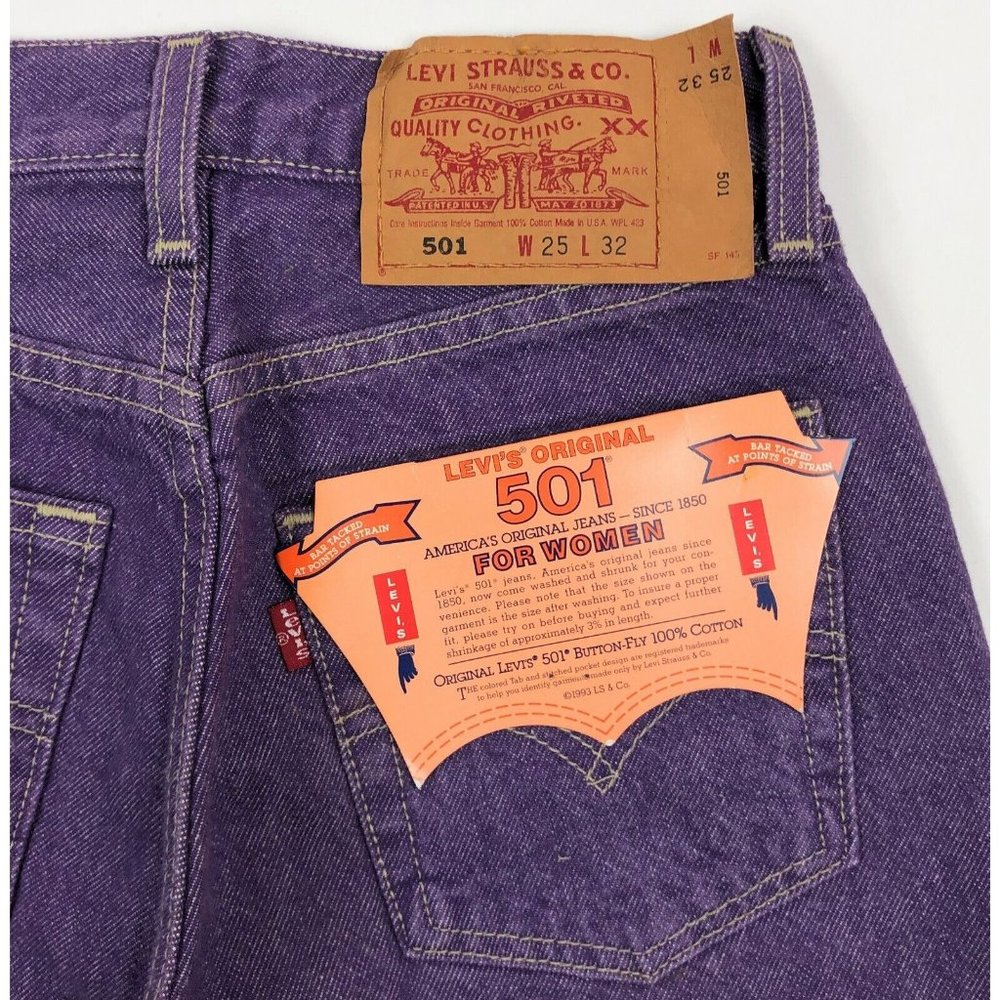 Levis 501 For Women 25x32 Purple Jeans VTG Button Fly Straight Leg Made In USA - Picture 10 of 10
